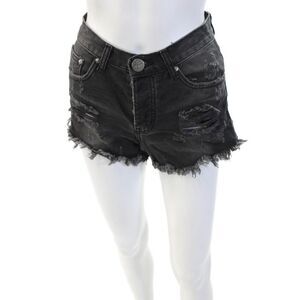 One X One Teaspoon Unisex Black Grunge Solid Cotton Shorts Size 25